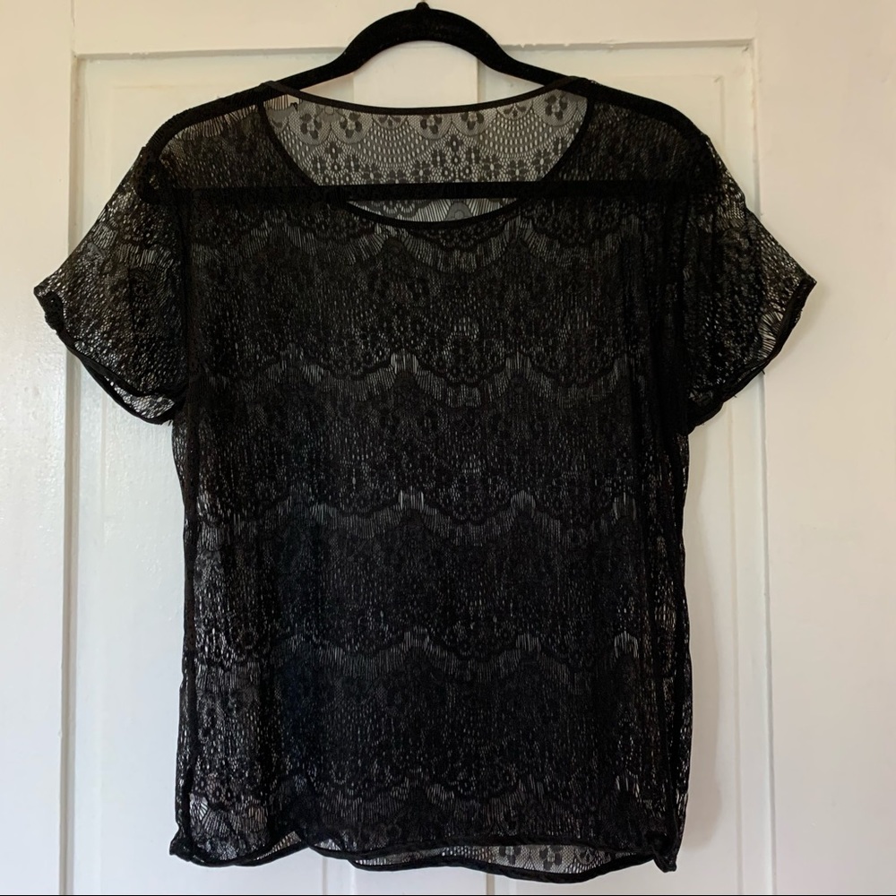 Ameri　COMBINATION LACE TOP BLACK COMBINATION LACE TOP